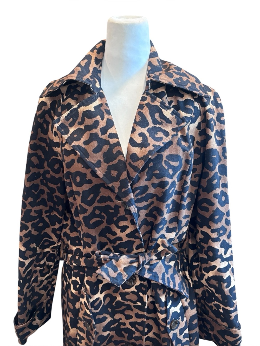 Alfani Leopard Print Trench Coat Women’s Medium Belted Cotton Jacket